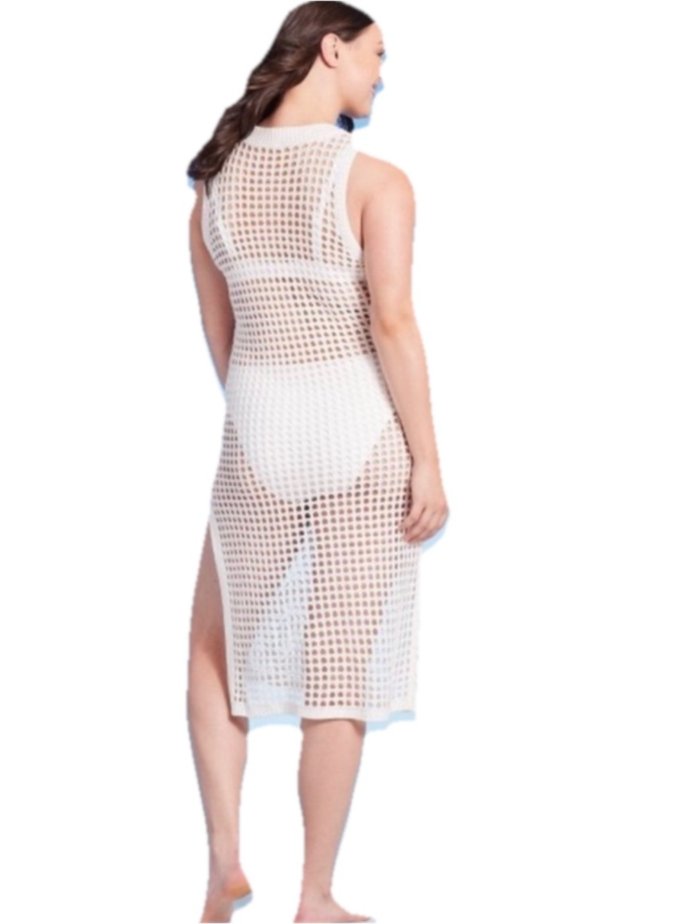 Shade & Shore Women's Crochet Cover Up Midi Dress Off-White XL (16) - Picture 4 of 7